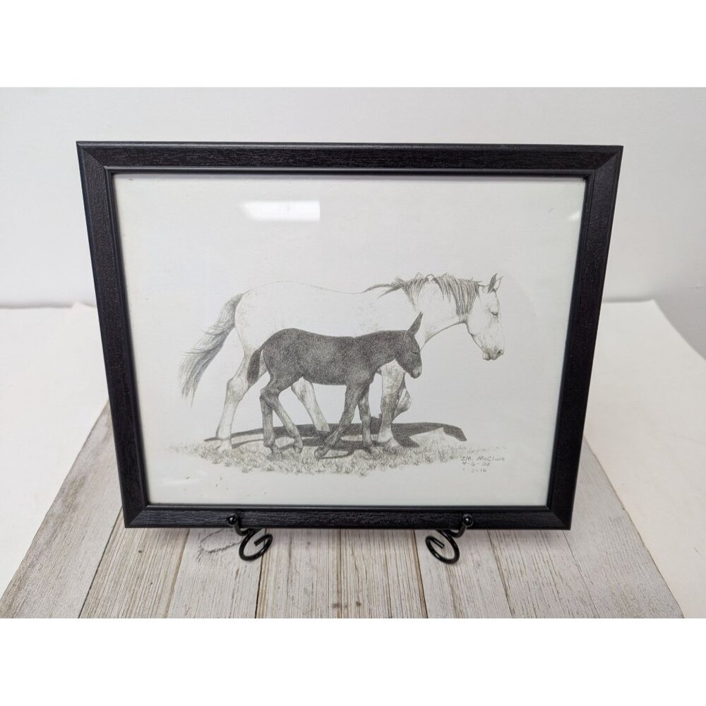 Jane McClure Jane's Prints Horse and Donkey Best Friends Framed Print 10X8"